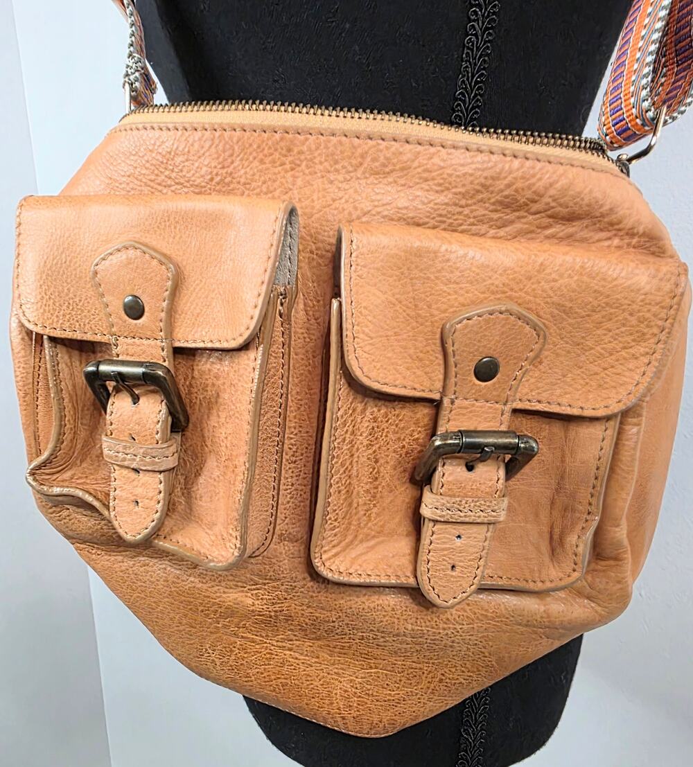 Free People Genuine Leather Crossbody/Shoulder Bag Camel/Orange Changed Strap - Picture 1 of 7